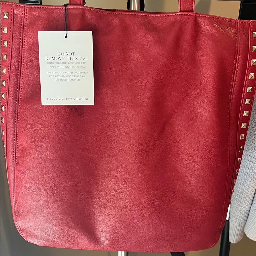Elegant Red Studded Tote Bag
